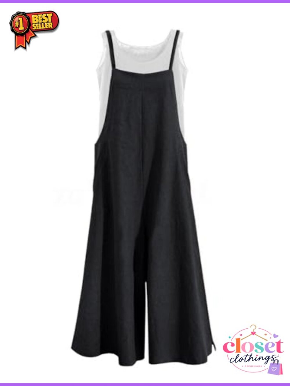 Wide Leg Cotton Overalls Bib Jumpsuit with Pockets Loose Fit Casual